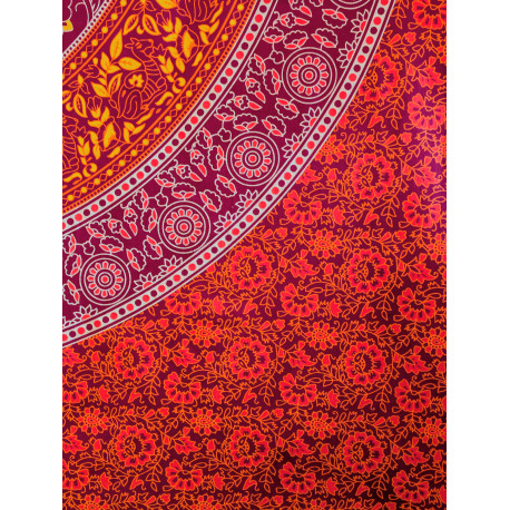 Tenture murale indienne mandala floral cachemire en coton orange, violet prune et jaune - 200 x 240 cm